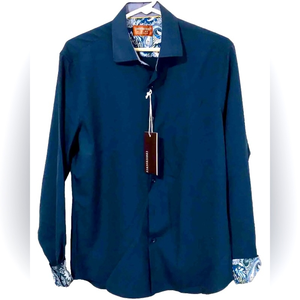 CONSEQUENCE Men’s Long Sleeve Button Up Shirt Size Small Navy Blue